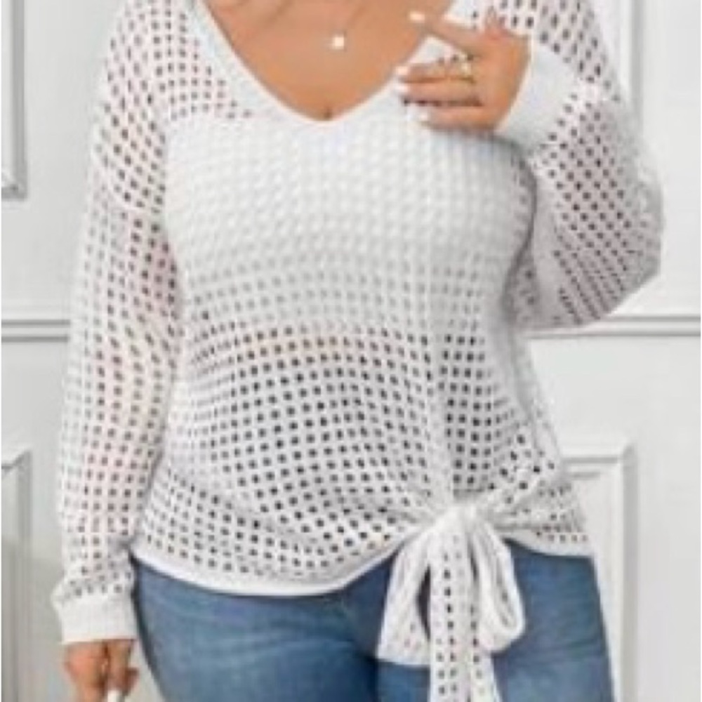 White Knit Tie-Front Sweater
